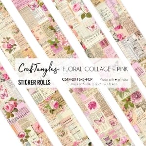 Floral Collage Pink 2.5x18 inch CrafTangles Sticker Roll