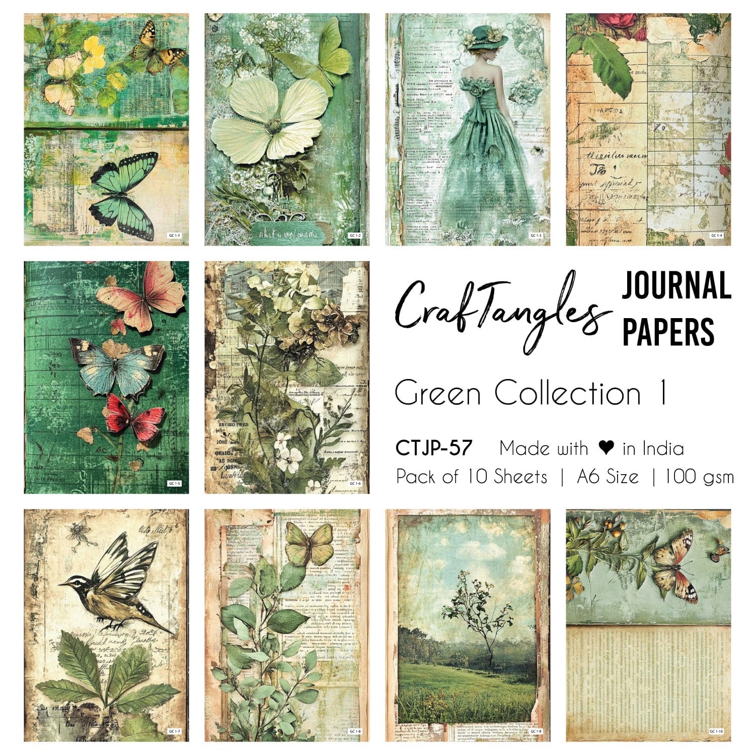 CrafTangles Journal Papers (A6 pack of 10 sheets) - Green Collection 1 CTJP 57 Green Collection 1 Craftangles journal paper CrafTangles Journal Papers (A6 pack of 10 sheets) - Green Collection 1