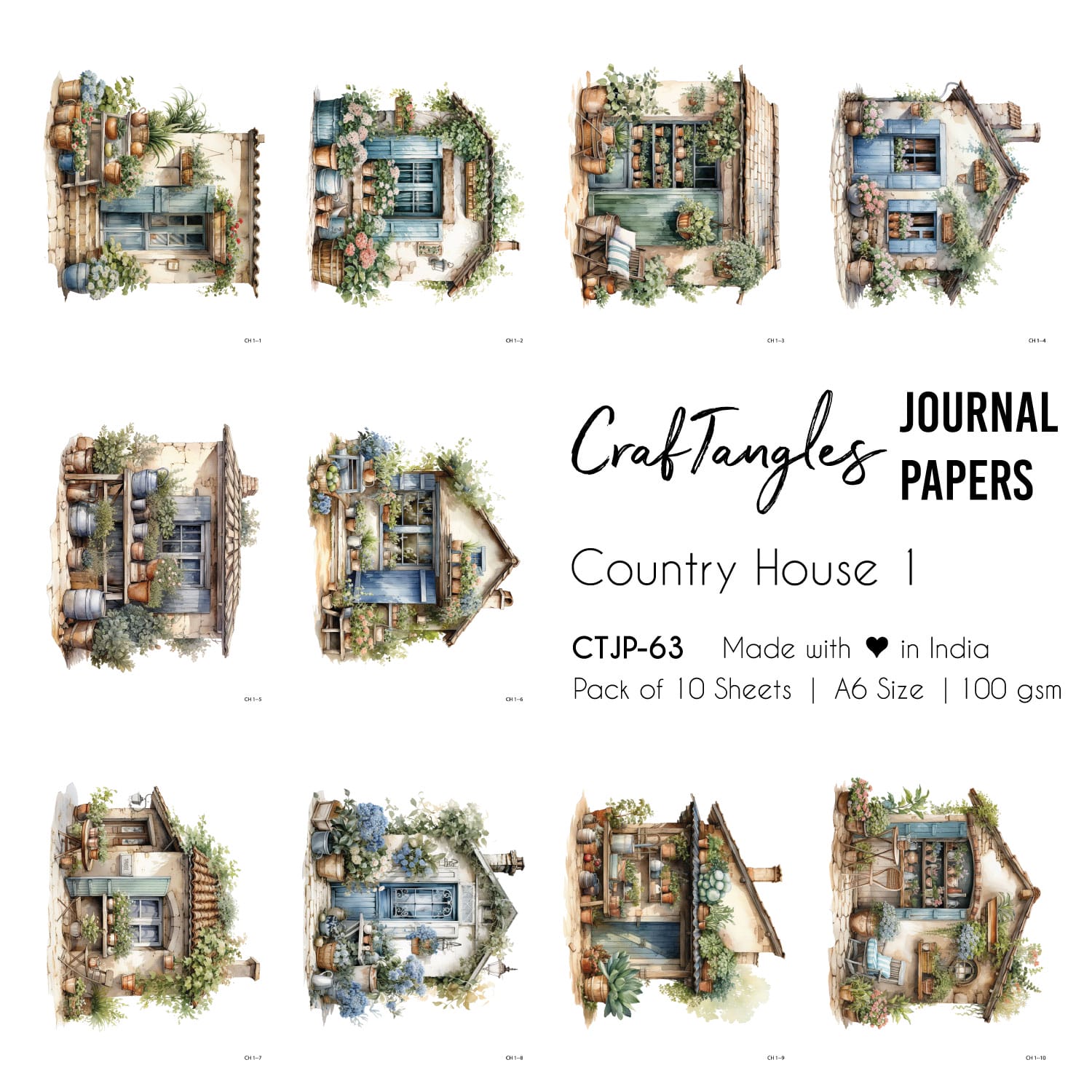 CrafTangles Journal Papers (A6 pack of 10 sheets) - Country House 1 CTJP 63 Country House 1 Craftangles journal paper CrafTangles Journal Papers (A6 pack of 10 sheets) - Country House 1
