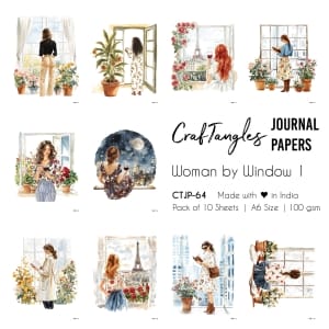 CrafTangles Journal Papers (A6 pack of 10 sheets) - Woman by Window 1