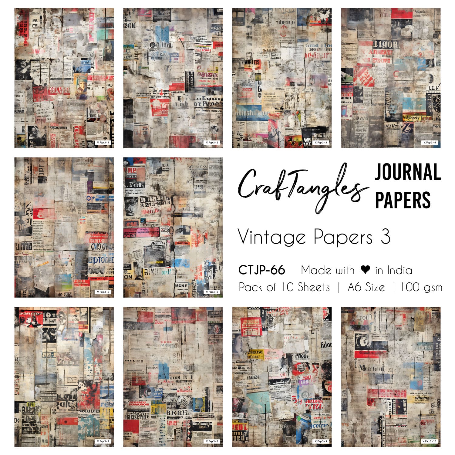 CrafTangles Journal Papers (A6 pack of 10 sheets) - Vintage Papers 3