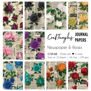 CrafTangles Journal Papers (A6 pack of 10 sheets) - Newspaper and Roses