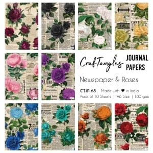 CrafTangles Journal Papers (A6 pack of 10 sheets) - Newspaper and Roses