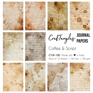 CrafTangles Journal Papers (A6 pack of 10 sheets) - Coffee & Script