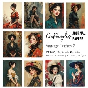 CrafTangles Journal Papers (A6 pack of 10 sheets) - Vintage Ladies 2