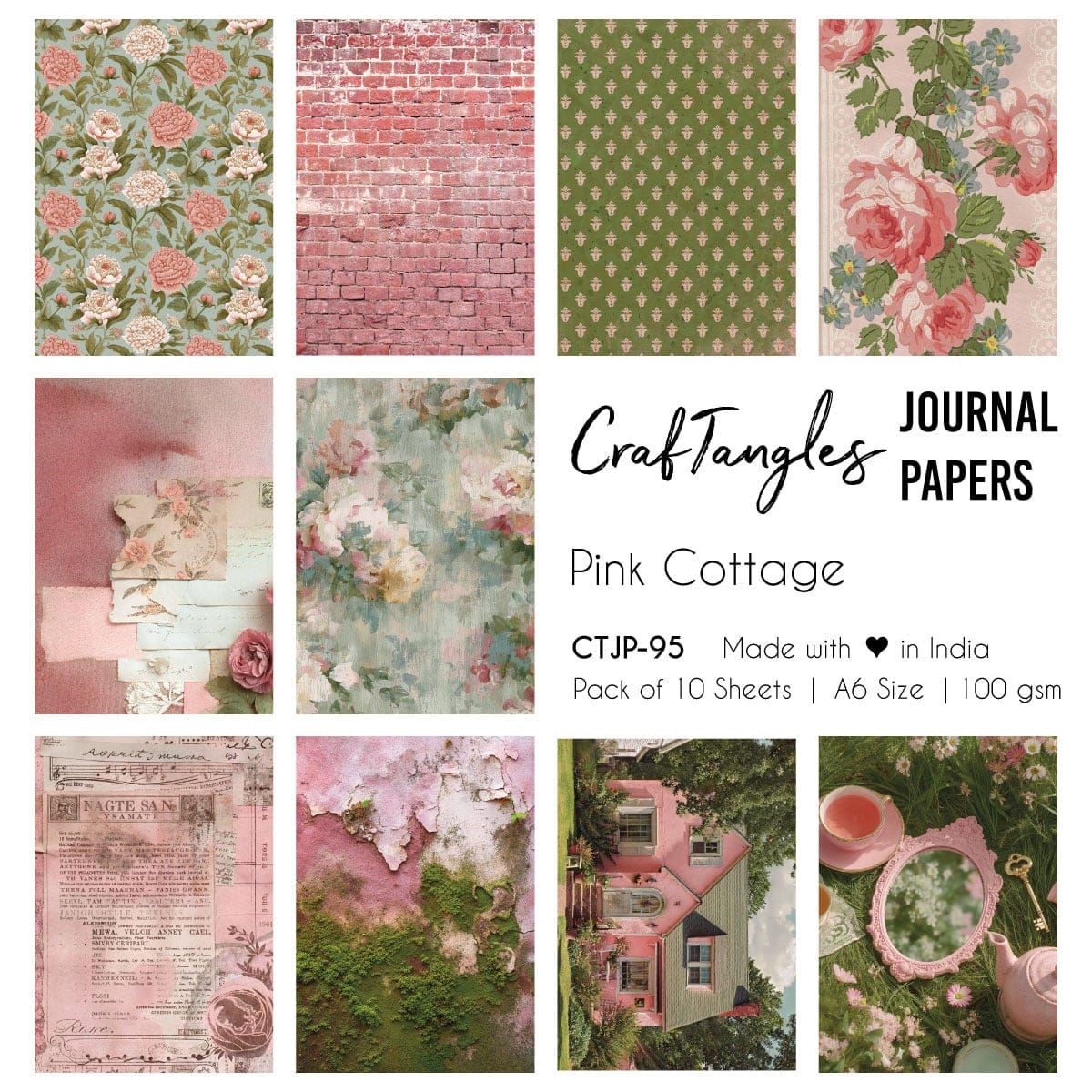 CrafTangles Journal Papers (A6 pack of 10 sheets) - Pink Cottage