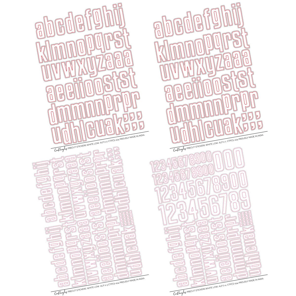 CrafTangles Precut Journal Stickers - Lowercase Alphabets - White