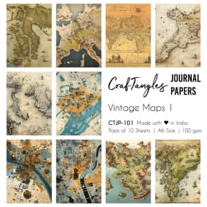 CrafTangles Journal Papers (A6 pack of 10 sheets) - Vintage Maps 1 (100 gsm)