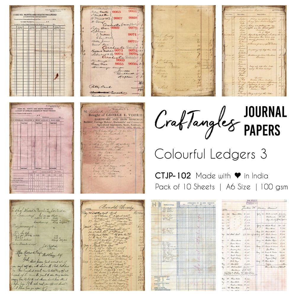 CrafTangles Journal Papers (A6 pack of 10 sheets) - Colourful Ledgers 3 (100 gsm) CTJP 102 Colourful Ledgers 3 Craftangles journal paper CrafTangles Journal Papers (A6 pack of 10 sheets) - Colourful Ledgers 3 (100 gsm)