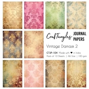 CrafTangles Journal Papers (A6 pack of 10 sheets) - Vintage Damasks 2 (100 gsm)