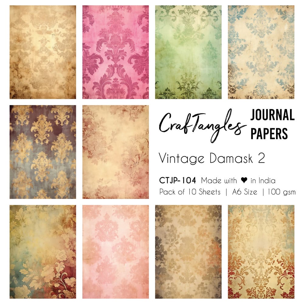 CrafTangles Journal Papers (A6 pack of 10 sheets) - Vintage Damasks 2 (100 gsm) CTJP 104 Vintage Damask 2 Craftangles journal paper CrafTangles Journal Papers (A6 pack of 10 sheets) - Vintage Damasks 2 (100 gsm)