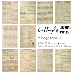 CrafTangles Journal Papers (A6 pack of 10 sheets) - Vintage Books 1 (100 gsm)