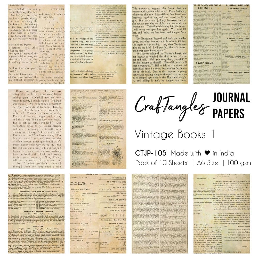 CrafTangles Journal Papers (A6 pack of 10 sheets) - Vintage Books 1 (100 gsm) CTJP 105 Vintage Books 1 Craftangles journal paper CrafTangles Journal Papers (A6 pack of 10 sheets) - Vintage Books 1 (100 gsm)
