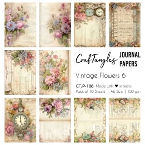 CrafTangles Journal Papers (A6 pack of 10 sheets) - Vintage Flowers 6 (100 gsm)
