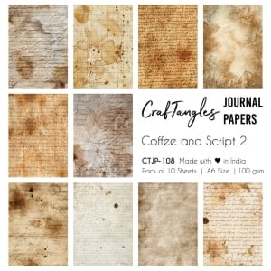 CrafTangles Journal Papers (A6 pack of 10 sheets) - Coffee and Script 2 (100 gsm)